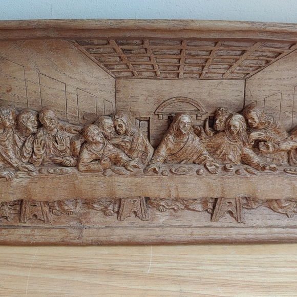 Wood Carved Plaque Relief Jesus Apostles Sculpture Leonardo Picture Wall - Picture 4 of 15